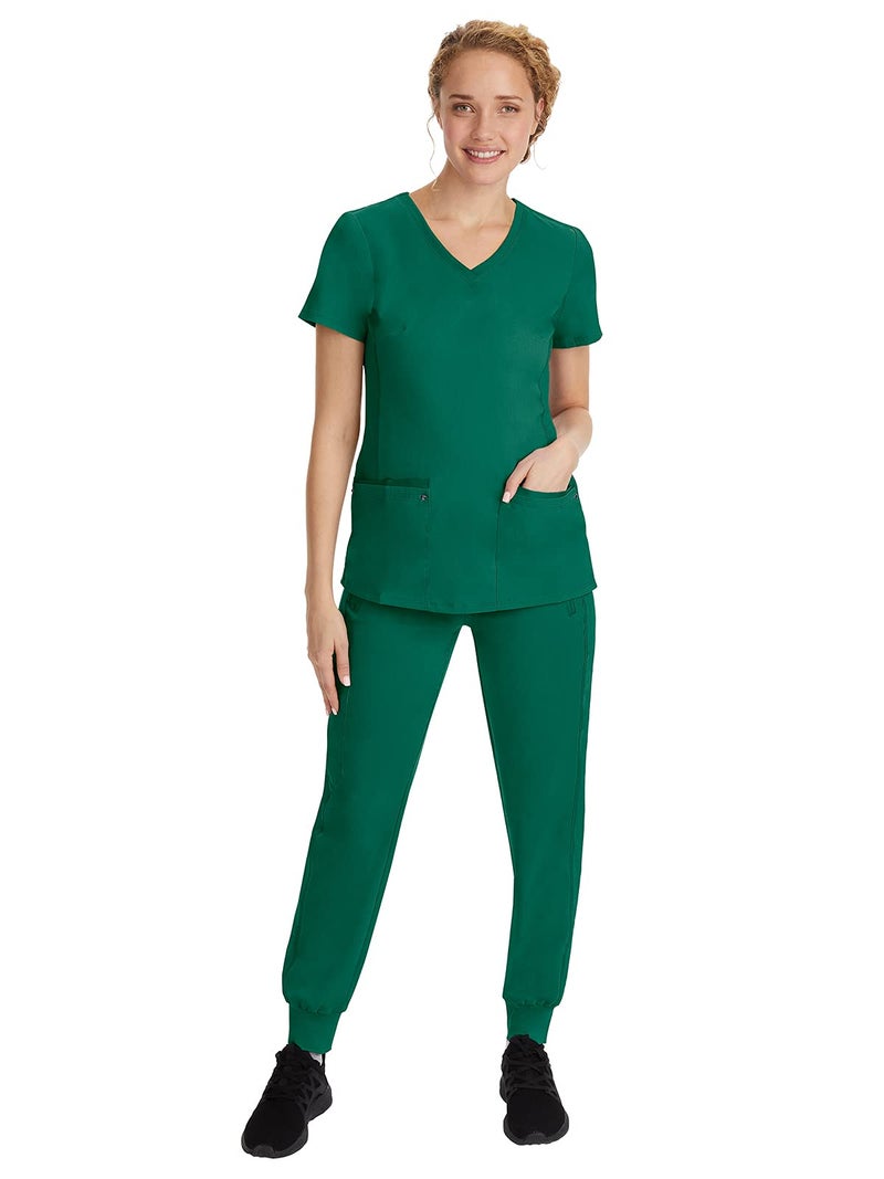 Healing Hands Women's Scrub Top V-Neck with 2 Pockets, 2-Way Stretch, and Yoga Knit Side Panels for Slim Fit - 2245, M, Hunter - Image 3
